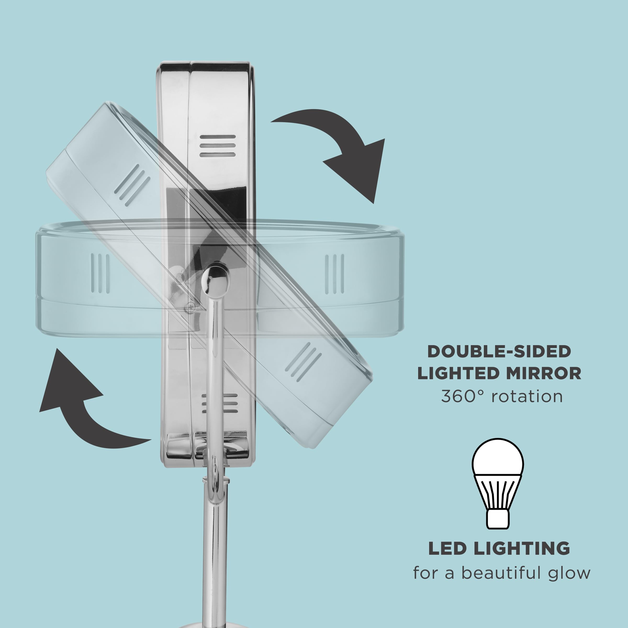 Conair Reflections Double-Sided Lighted Vanity Makeup Mirror, 1x/7x magnification, Polished Chrome